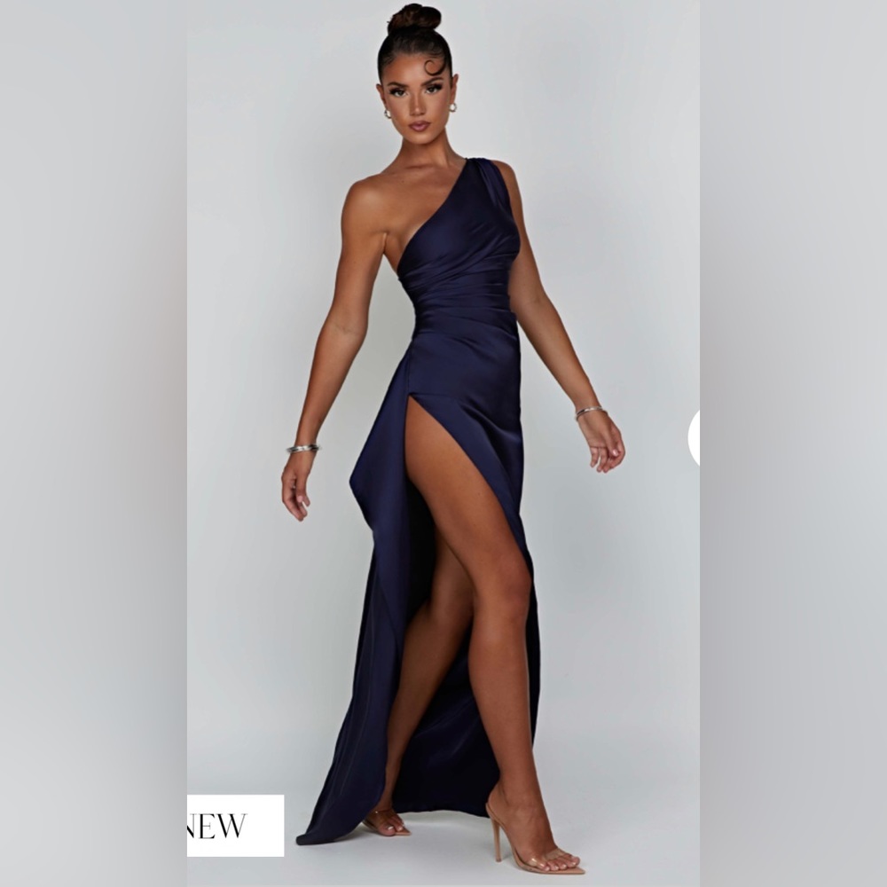 Navy Blue Satin Maxi Dress, Size Small